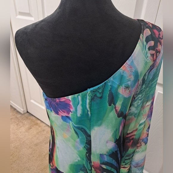 Bisou Bisou One Shoulder Chiffon Mini Dress   Size 10 - Picture 5 of 10